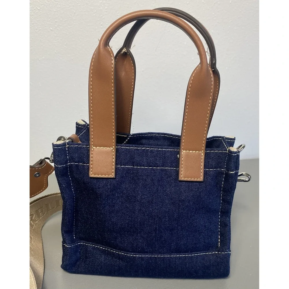 TRUE RELIGION Blue Denim Logo Mini Tote Purse Bag Adjustable Crossbody Strap NEW